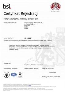 Certyfikat BS EN ISO 9001:2008